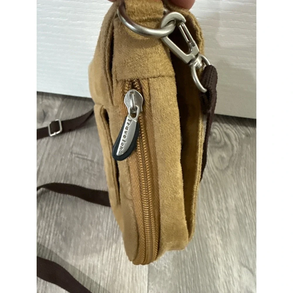Travelon Tan Faux‎ Suede Crossbody Bag Travel Purse with Built-in Wallet